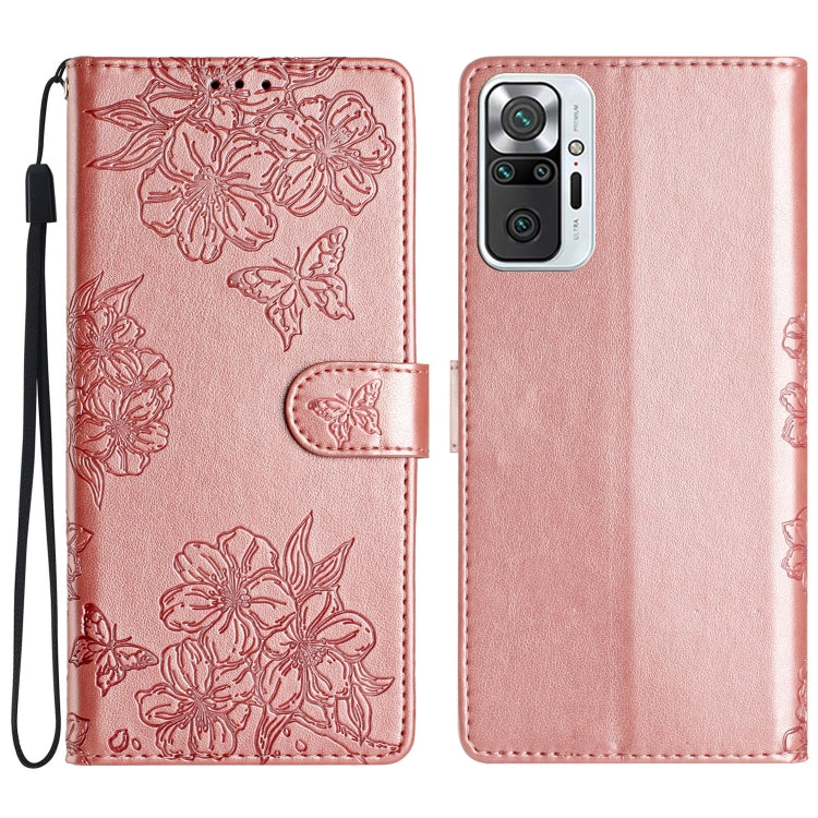 Cherry Blossom Butterfly Skin Feel Embossed PU Phone Case, For Xiaomi Redmi 10, For Xiaomi Redmi Note 10 5G, For Xiaomi Redmi Note 10S, For Xiaomi Redmi Note 10 Pro Max, For Xiaomi Redmi Note 10 Pro, For Xiaomi Redmi Note 10 4G                         ...