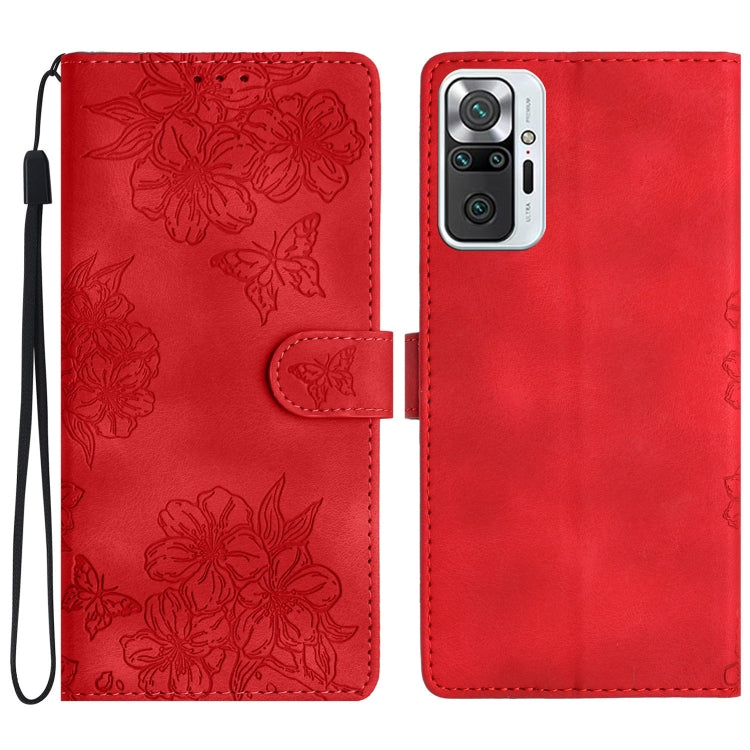 Cherry Blossom Butterfly Skin Feel Embossed PU Phone Case, For Xiaomi Redmi 10, For Xiaomi Redmi Note 10 5G, For Xiaomi Redmi Note 10S, For Xiaomi Redmi Note 10 Pro Max, For Xiaomi Redmi Note 10 Pro, For Xiaomi Redmi Note 10 4G                         ...