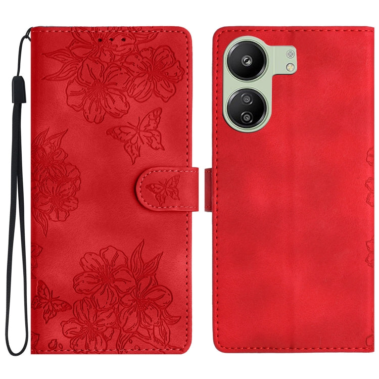 Cherry Blossom Butterfly Skin Feel Embossed PU Phone Case, For Xiaomi Redmi 13C 4G Global, For Xiaomi Redmi 12, For Xiaomi Redmi Note 12S, For Xiaomi Redmi Note 12 Global, For Xiaomi Redmi Note 12 Pro Global, For Xiaomi Redmi A1                        ...