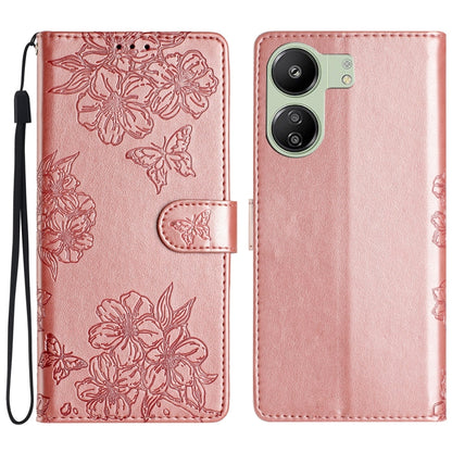 Cherry Blossom Butterfly Skin Feel Embossed PU Phone Case, For Xiaomi Redmi 13C 4G Global, For Xiaomi Redmi 12, For Xiaomi Redmi Note 12S, For Xiaomi Redmi Note 12 Global, For Xiaomi Redmi Note 12 Pro Global, For Xiaomi Redmi A1                        ...