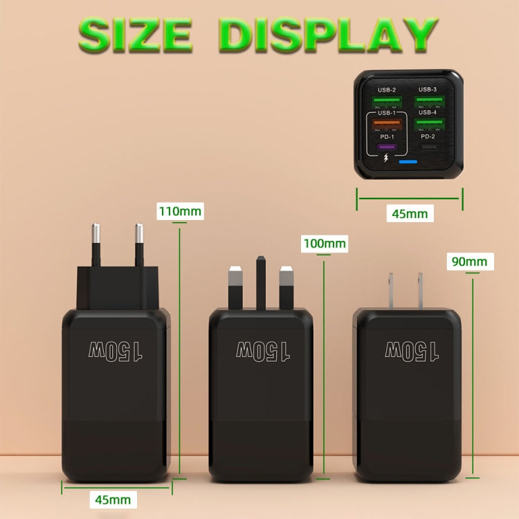 150W 4 x USB + 2 x USB-C / Type-C Multi-port Fast Charger, EU Plug, US Plug, UK Plug