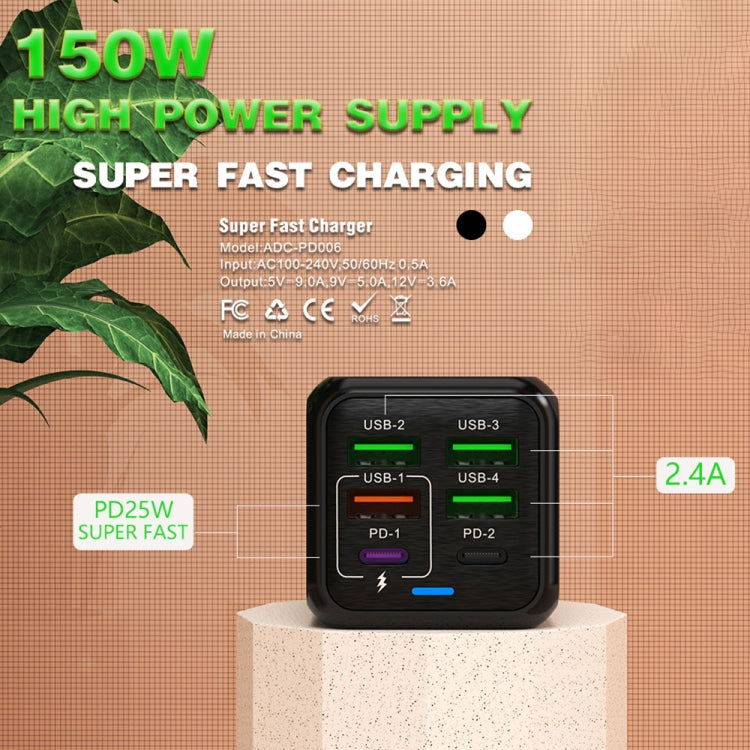 150W 4 x USB + 2 x USB-C / Type-C Multi-port Fast Charger, EU Plug, US Plug, UK Plug
