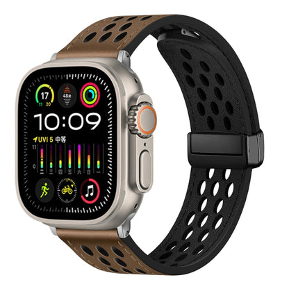 Hole Style Folding Buckle PU Leather Watch Band, For Apple Watch Ultra 49mm