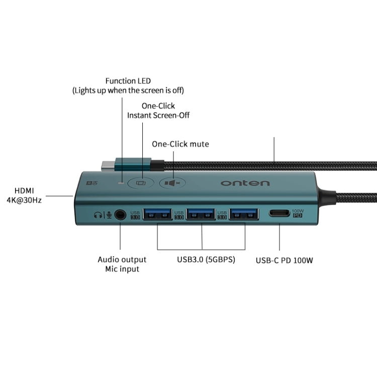 Onten UC123+ USB-C / Type-C to HDTV Multi-function HUB Docking Station with Button, UC123+ (Green)