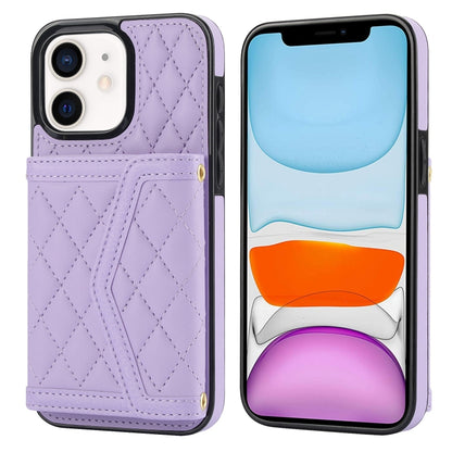 Splicing Rhombic Texture Card Bag Phone Case with Long Lanyard, For iPhone 12 / 12 Pro, For iPhone 12 Pro Max, For iPhone 12 mini, For iPhone 11 Pro Max, For iPhone 11, For iPhone 11 Pro