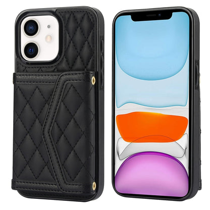 Splicing Rhombic Texture Card Bag Phone Case with Long Lanyard, For iPhone 12 / 12 Pro, For iPhone 12 Pro Max, For iPhone 12 mini, For iPhone 11 Pro Max, For iPhone 11, For iPhone 11 Pro