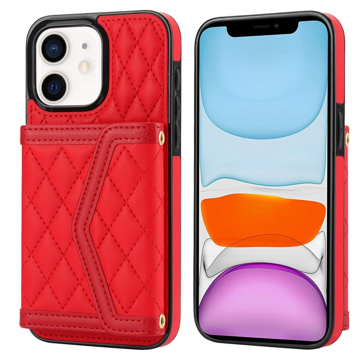 Splicing Rhombic Texture Card Bag Phone Case with Long Lanyard, For iPhone 12 / 12 Pro, For iPhone 12 Pro Max, For iPhone 12 mini, For iPhone 11 Pro Max, For iPhone 11, For iPhone 11 Pro