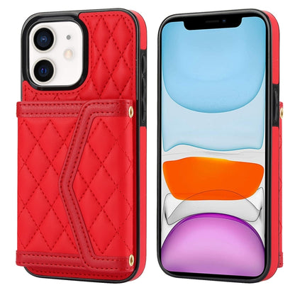 Splicing Rhombic Texture Card Bag Phone Case with Long Lanyard, For iPhone 12 / 12 Pro, For iPhone 12 Pro Max, For iPhone 12 mini, For iPhone 11 Pro Max, For iPhone 11, For iPhone 11 Pro