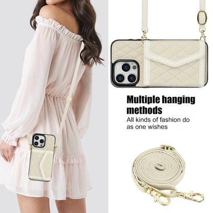 Splicing Rhombic Texture Card Bag Phone Case with Long Lanyard, For iPhone 12 / 12 Pro, For iPhone 12 Pro Max, For iPhone 12 mini, For iPhone 11 Pro Max, For iPhone 11, For iPhone 11 Pro