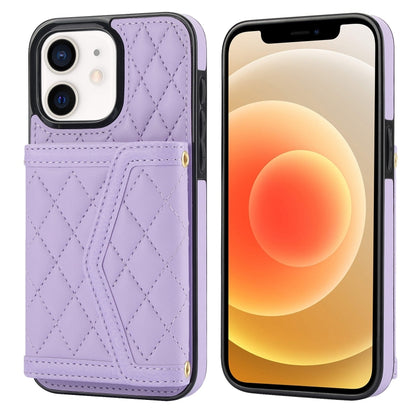 Splicing Rhombic Texture Card Bag Phone Case with Long Lanyard, For iPhone 12 / 12 Pro, For iPhone 12 Pro Max, For iPhone 12 mini, For iPhone 11 Pro Max, For iPhone 11, For iPhone 11 Pro