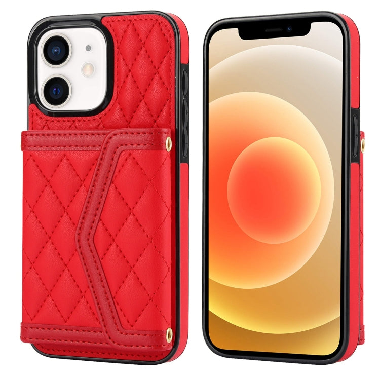 Splicing Rhombic Texture Card Bag Phone Case with Long Lanyard, For iPhone 12 / 12 Pro, For iPhone 12 Pro Max, For iPhone 12 mini, For iPhone 11 Pro Max, For iPhone 11, For iPhone 11 Pro