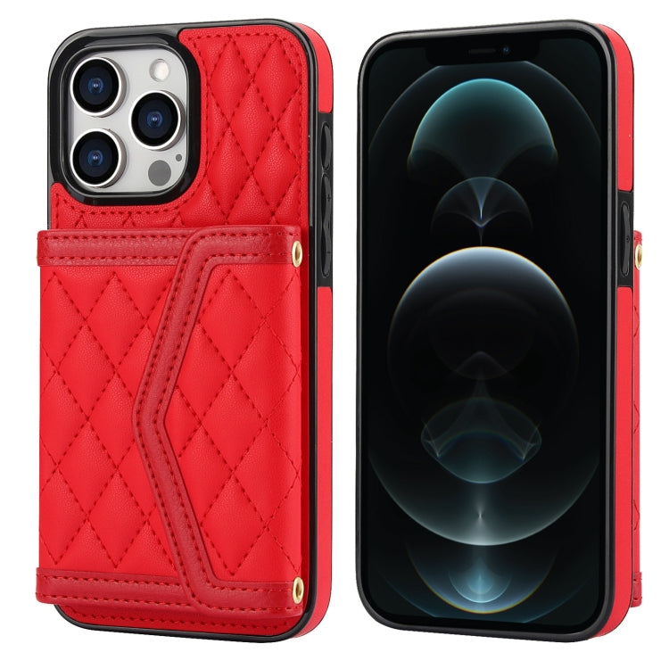 Splicing Rhombic Texture Card Bag Phone Case with Long Lanyard, For iPhone 12 / 12 Pro, For iPhone 12 Pro Max, For iPhone 12 mini, For iPhone 11 Pro Max, For iPhone 11, For iPhone 11 Pro