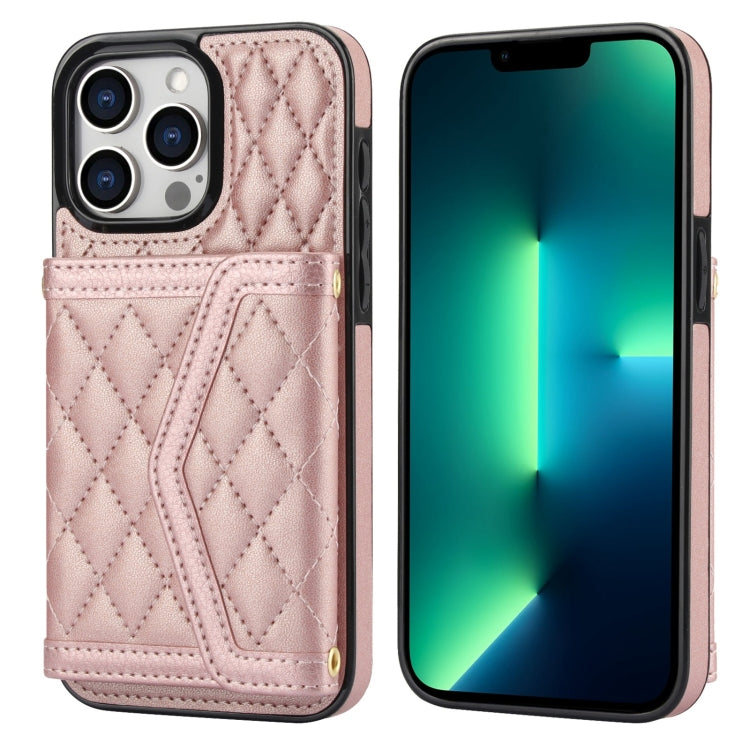 Splicing Rhombic Texture Card Bag Phone Case with Long Lanyard