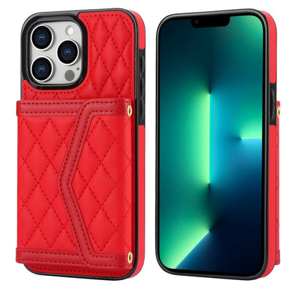 Splicing Rhombic Texture Card Bag Phone Case with Long Lanyard