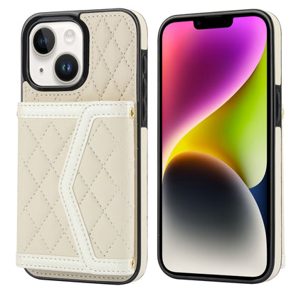Splicing Rhombic Texture Card Bag Phone Case with Long Lanyard
