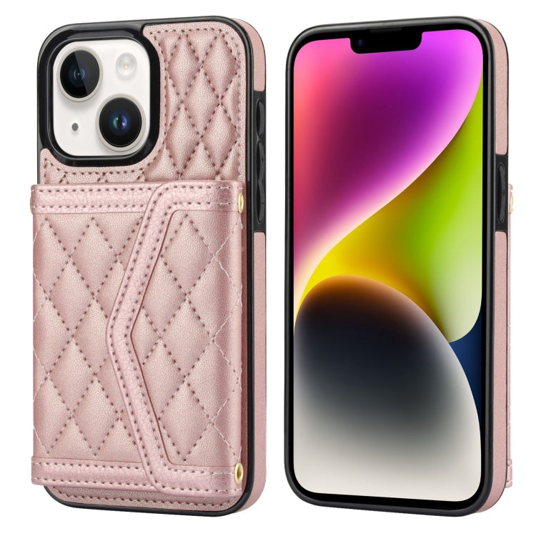 Splicing Rhombic Texture Card Bag Phone Case with Long Lanyard