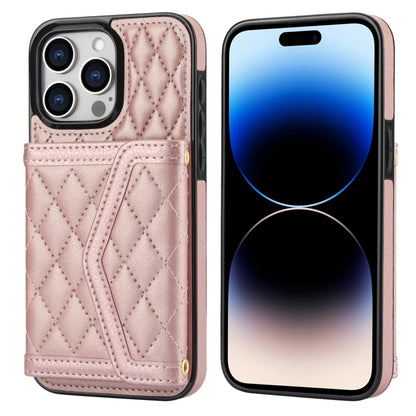 Splicing Rhombic Texture Card Bag Phone Case with Long Lanyard