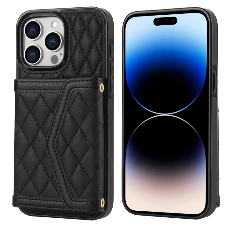 Splicing Rhombic Texture Card Bag Phone Case with Long Lanyard