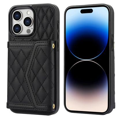 Splicing Rhombic Texture Card Bag Phone Case with Long Lanyard