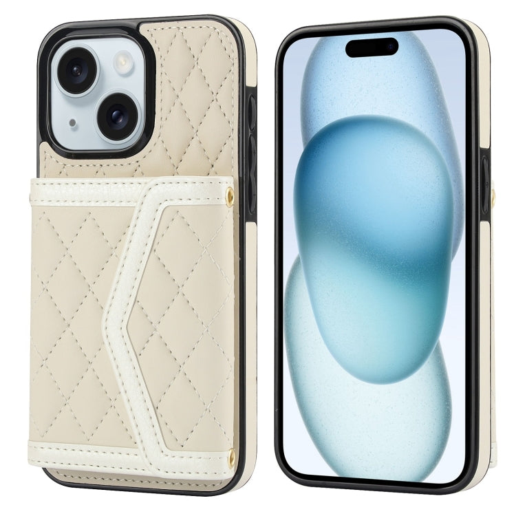Splicing Rhombic Texture Card Bag Phone Case with Long Lanyard