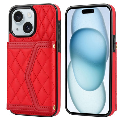 Splicing Rhombic Texture Card Bag Phone Case with Long Lanyard