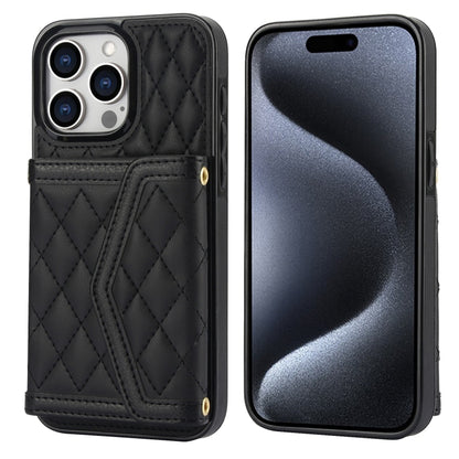 Splicing Rhombic Texture Card Bag Phone Case with Long Lanyard