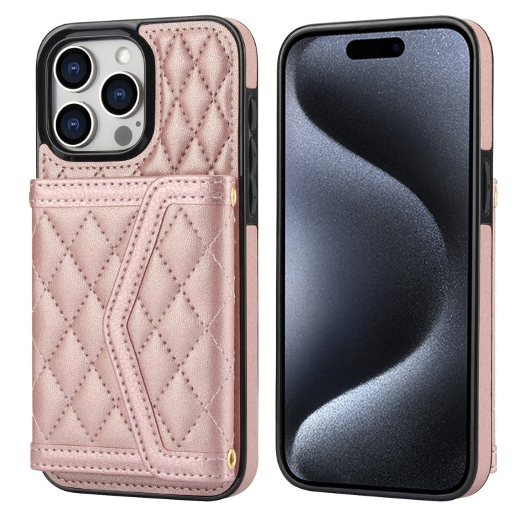 Splicing Rhombic Texture Card Bag Phone Case with Long Lanyard