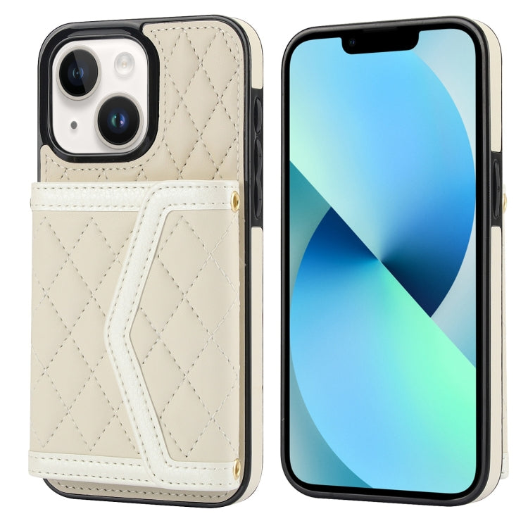 Splicing Rhombic Texture Card Bag Phone Case with Long Lanyard