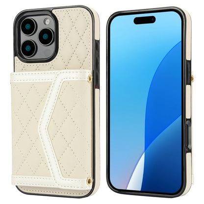 Splicing Rhombic Texture Card Bag Phone Case with Long Lanyard