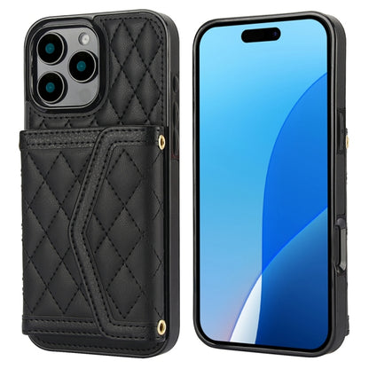 Splicing Rhombic Texture Card Bag Phone Case with Long Lanyard
