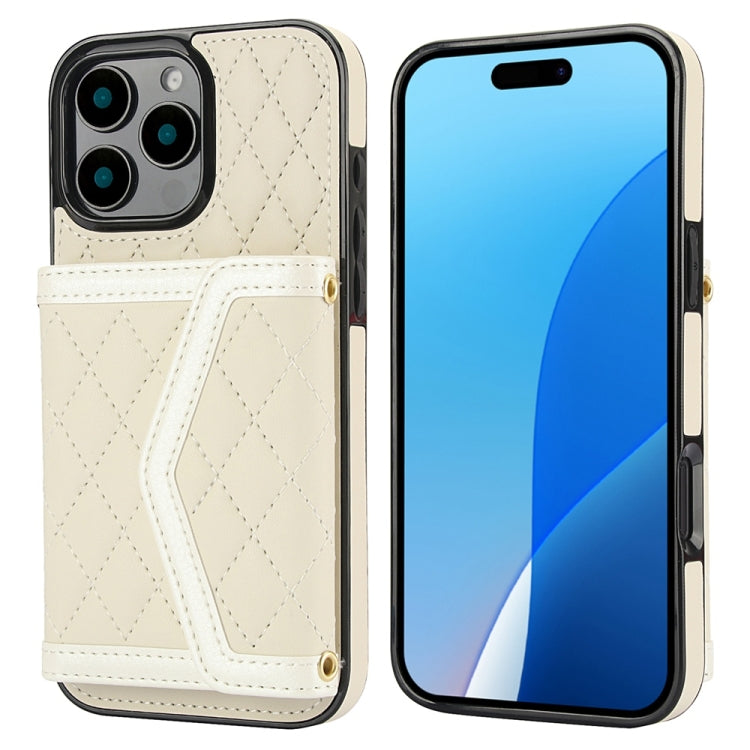Splicing Rhombic Texture Card Bag Phone Case with Long Lanyard