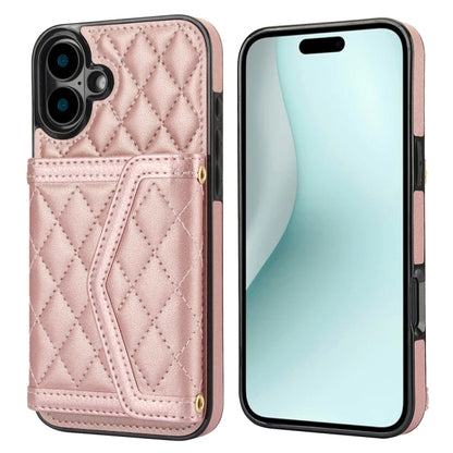 Splicing Rhombic Texture Card Bag Phone Case with Long Lanyard