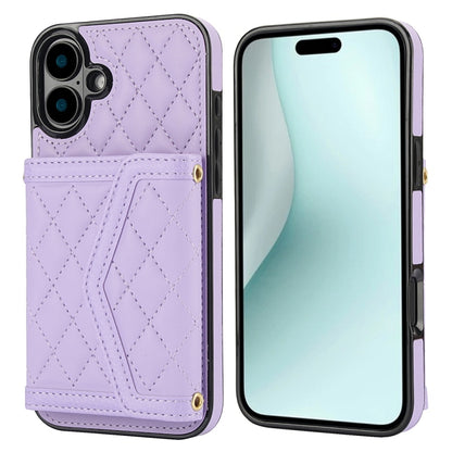 Splicing Rhombic Texture Card Bag Phone Case with Long Lanyard