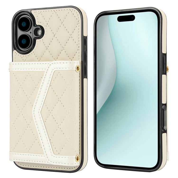 Splicing Rhombic Texture Card Bag Phone Case with Long Lanyard