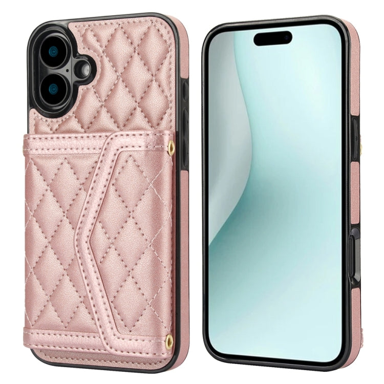 Splicing Rhombic Texture Card Bag Phone Case with Long Lanyard