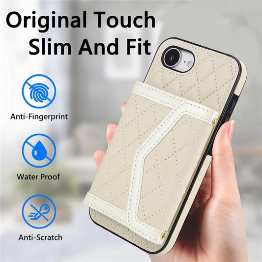Splicing Rhombic Texture Card Bag Phone Case with Long Lanyard, For iPhone 17e / 16e, For iPhone 17 Pro Max, For iPhone 17 Pro, For iPhone 17, For iPhone Air, For iPhone 16 Pro Max, For iPhone 16 Pro, For iPhone 16 Plus, For iPhone 16                  ...