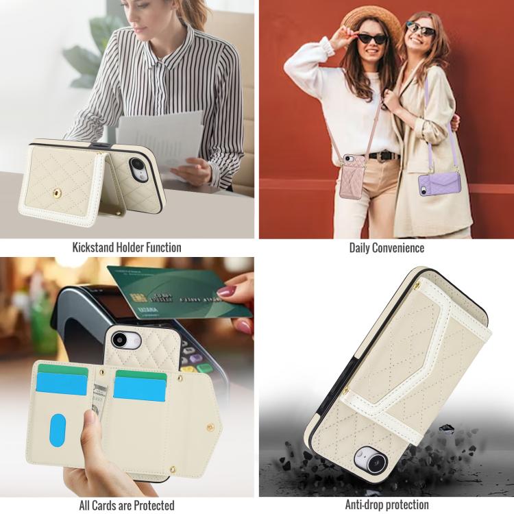Splicing Rhombic Texture Card Bag Phone Case with Long Lanyard, For iPhone 17e / 16e, For iPhone 17 Pro Max, For iPhone 17 Pro, For iPhone 17, For iPhone Air, For iPhone 16 Pro Max, For iPhone 16 Pro, For iPhone 16 Plus, For iPhone 16                  ...