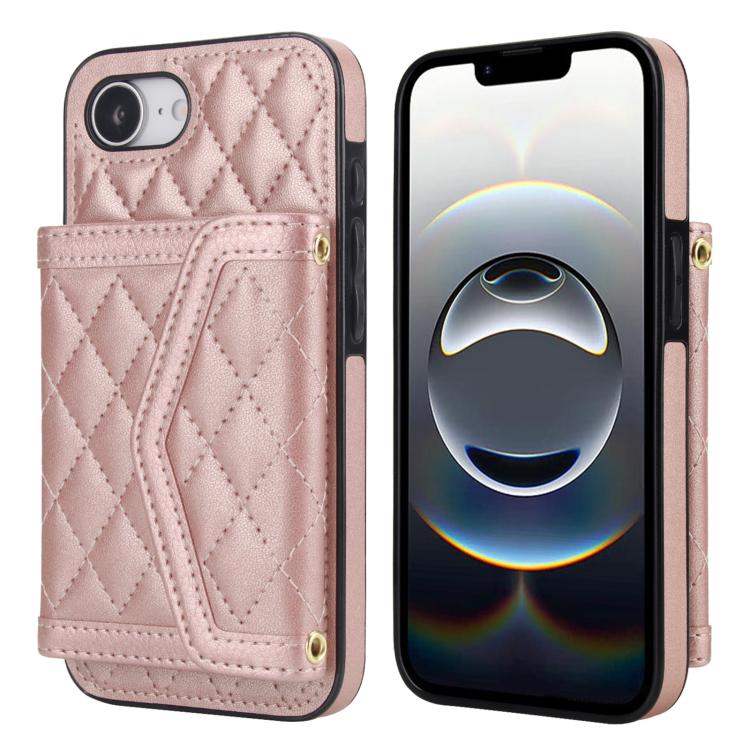 Splicing Rhombic Texture Card Bag Phone Case with Long Lanyard