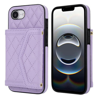 Splicing Rhombic Texture Card Bag Phone Case with Long Lanyard