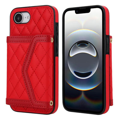 Splicing Rhombic Texture Card Bag Phone Case with Long Lanyard