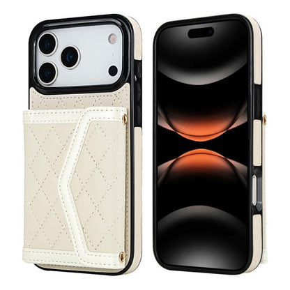 Splicing Rhombic Texture Card Bag Phone Case with Long Lanyard, For iPhone 17e / 16e, For iPhone 17 Pro Max, For iPhone 17 Pro, For iPhone 17, For iPhone Air, For iPhone 16 Pro Max, For iPhone 16 Pro, For iPhone 16 Plus, For iPhone 16                  ...