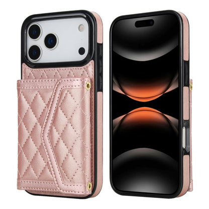 Splicing Rhombic Texture Card Bag Phone Case with Long Lanyard, For iPhone 17e / 16e, For iPhone 17 Pro Max, For iPhone 17 Pro, For iPhone 17, For iPhone Air, For iPhone 16 Pro Max, For iPhone 16 Pro, For iPhone 16 Plus, For iPhone 16                  ...
