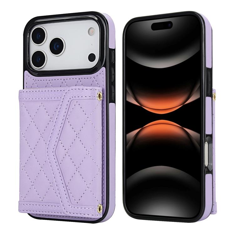 Splicing Rhombic Texture Card Bag Phone Case with Long Lanyard, For iPhone 17e / 16e, For iPhone 17 Pro Max, For iPhone 17 Pro, For iPhone 17, For iPhone Air, For iPhone 16 Pro Max, For iPhone 16 Pro, For iPhone 16 Plus, For iPhone 16                  ...