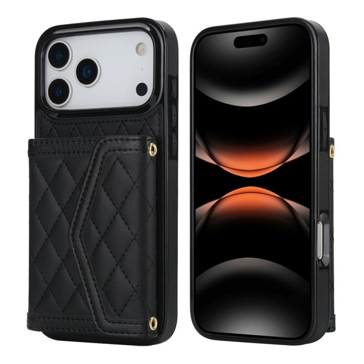 Splicing Rhombic Texture Card Bag Phone Case with Long Lanyard, For iPhone 17e / 16e, For iPhone 17 Pro Max, For iPhone 17 Pro, For iPhone 17, For iPhone Air, For iPhone 16 Pro Max, For iPhone 16 Pro, For iPhone 16 Plus, For iPhone 16                  ...