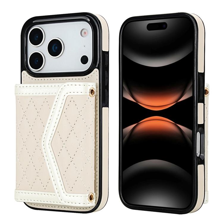 Splicing Rhombic Texture Card Bag Phone Case with Long Lanyard, For iPhone 17e / 16e, For iPhone 17 Pro Max, For iPhone 17 Pro, For iPhone 17, For iPhone Air, For iPhone 16 Pro Max, For iPhone 16 Pro, For iPhone 16 Plus, For iPhone 16                  ...