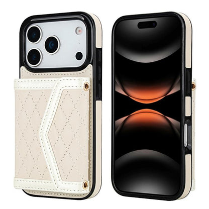 Splicing Rhombic Texture Card Bag Phone Case with Long Lanyard, For iPhone 17e / 16e, For iPhone 17 Pro Max, For iPhone 17 Pro, For iPhone 17, For iPhone Air, For iPhone 16 Pro Max, For iPhone 16 Pro, For iPhone 16 Plus, For iPhone 16                  ...