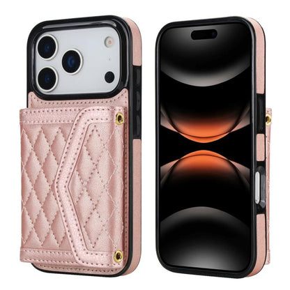 Splicing Rhombic Texture Card Bag Phone Case with Long Lanyard