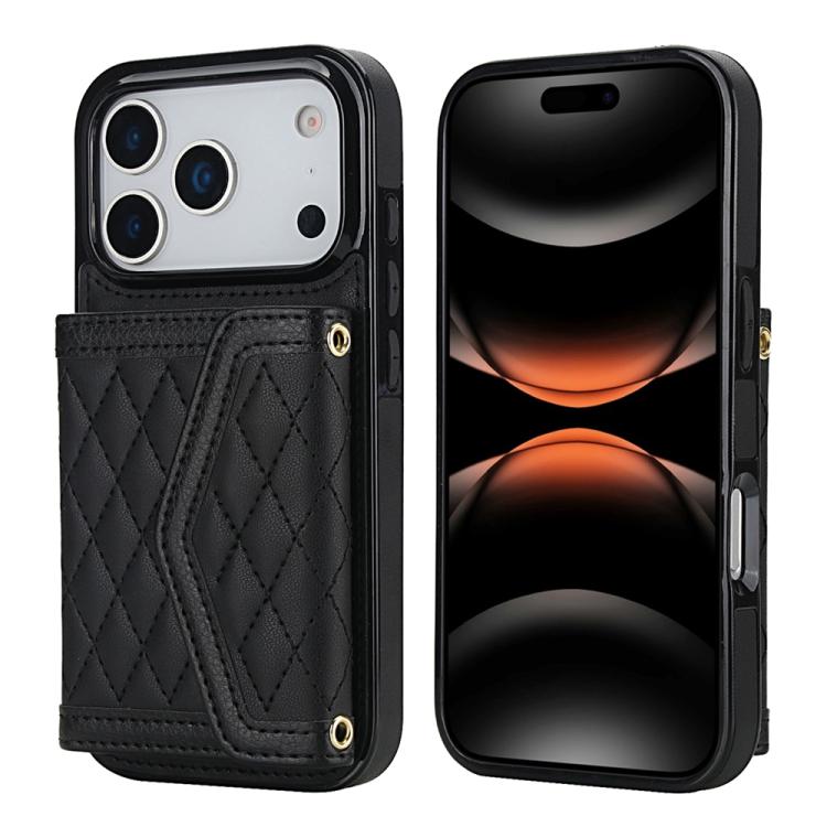Splicing Rhombic Texture Card Bag Phone Case with Long Lanyard, For iPhone 17e / 16e, For iPhone 17 Pro Max, For iPhone 17 Pro, For iPhone 17, For iPhone Air, For iPhone 16 Pro Max, For iPhone 16 Pro, For iPhone 16 Plus, For iPhone 16                  ...