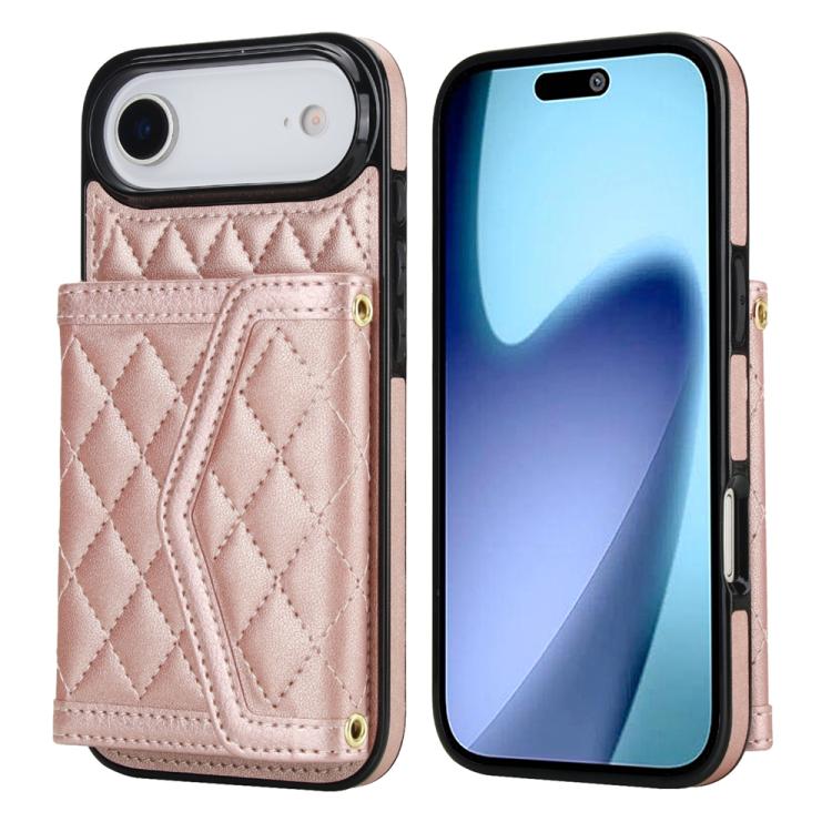 Splicing Rhombic Texture Card Bag Phone Case with Long Lanyard