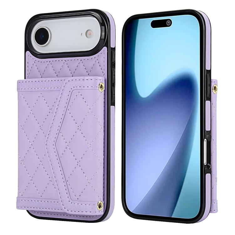 Splicing Rhombic Texture Card Bag Phone Case with Long Lanyard